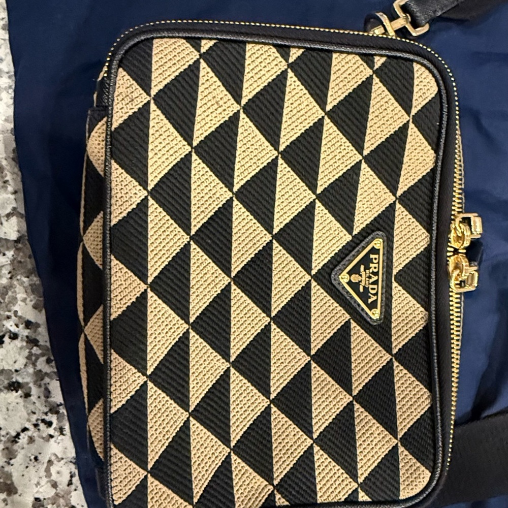Prada Geometric Triangle Crossbody Bag - Black & Tan